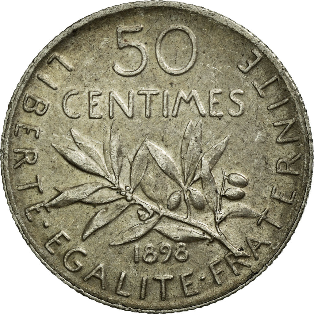 Moneta, Francja, Semeuse, 50 Centimes, 1898, AU(55-58), Srebro, KM:854