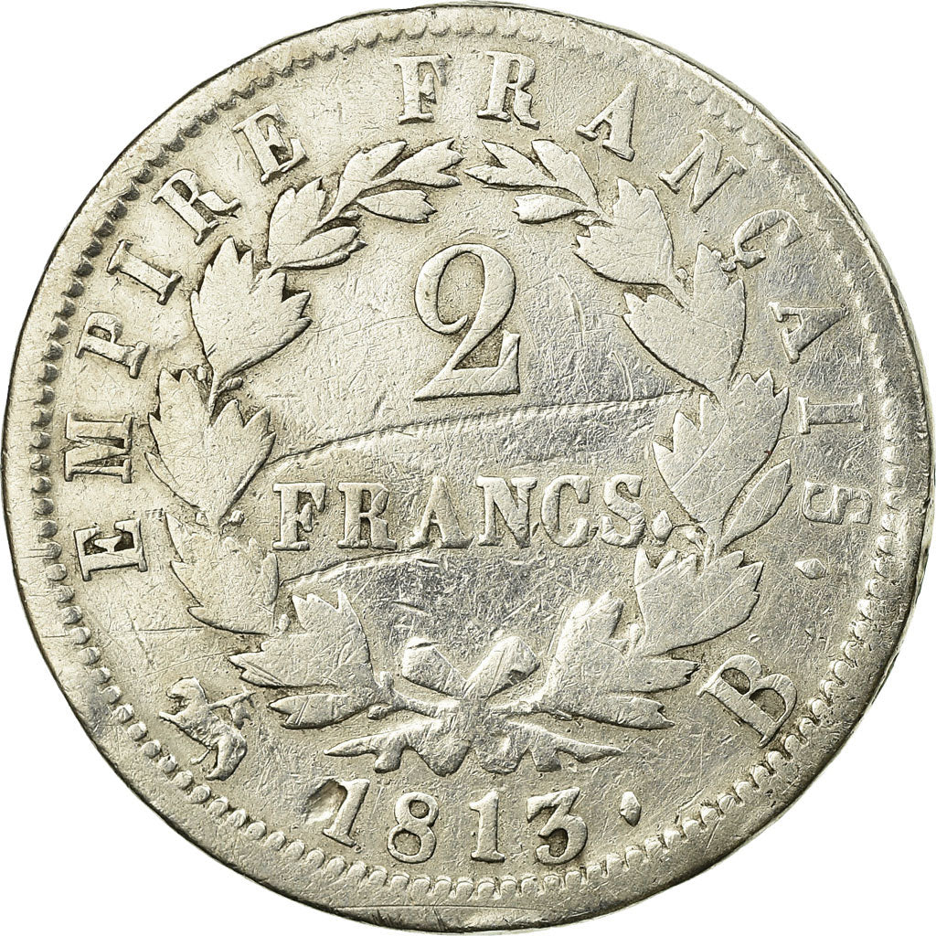 Moneda, Francia, Napoléon I, 2 Francs, 1813, Rouen, BC, Plata, KM:693.2