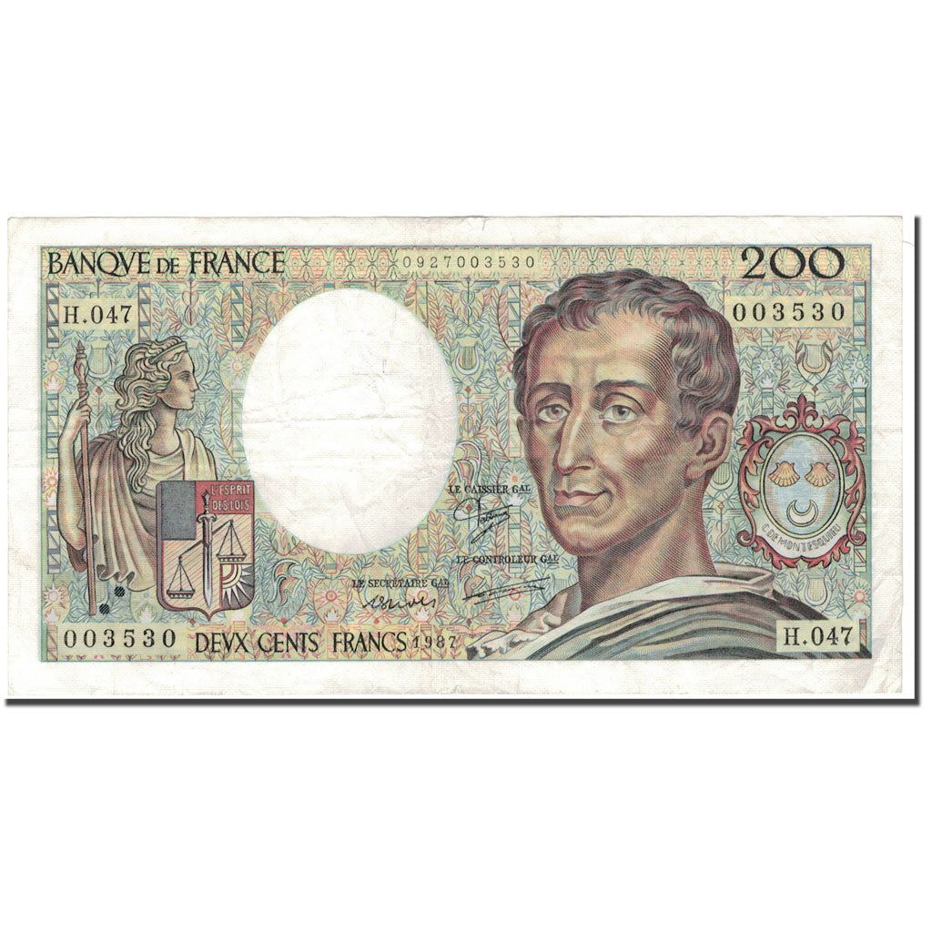 Francja, 200 Francs, Montesquieu, 1987, VF(30-35), Fayette:70.7, KM:155b
