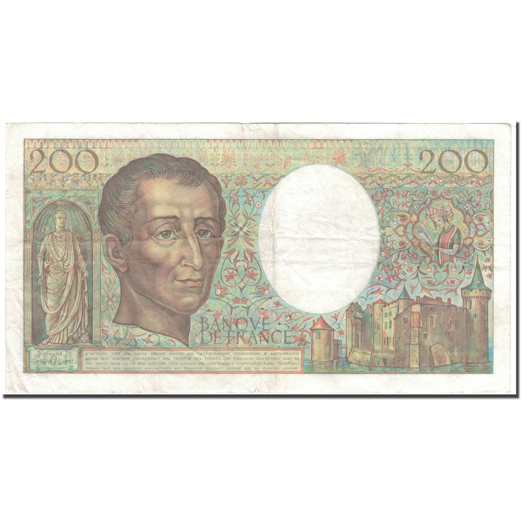 Francja, 200 Francs, Montesquieu, 1987, VF(30-35), Fayette:70.7, KM:155b