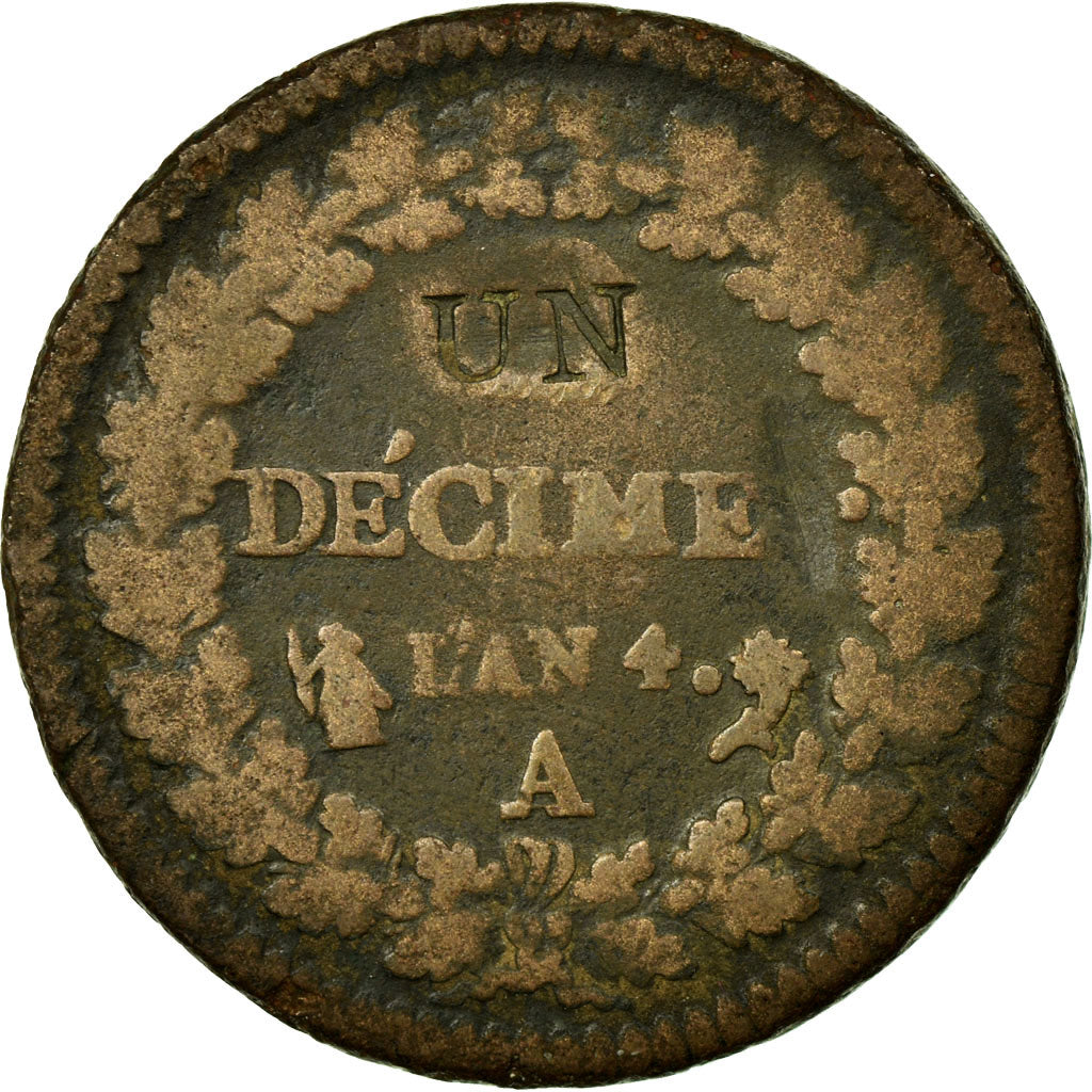 Coin, France, Dupré, Decime, 1795, Paris, F(12-15), Bronze, KM:637.1