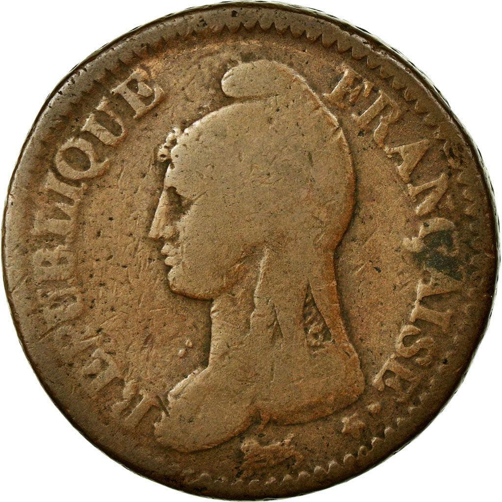Moneta, Francia, Dupré, Decime, 1796, Paris, B+, Bronzo, KM:637.1, Gadoury:186