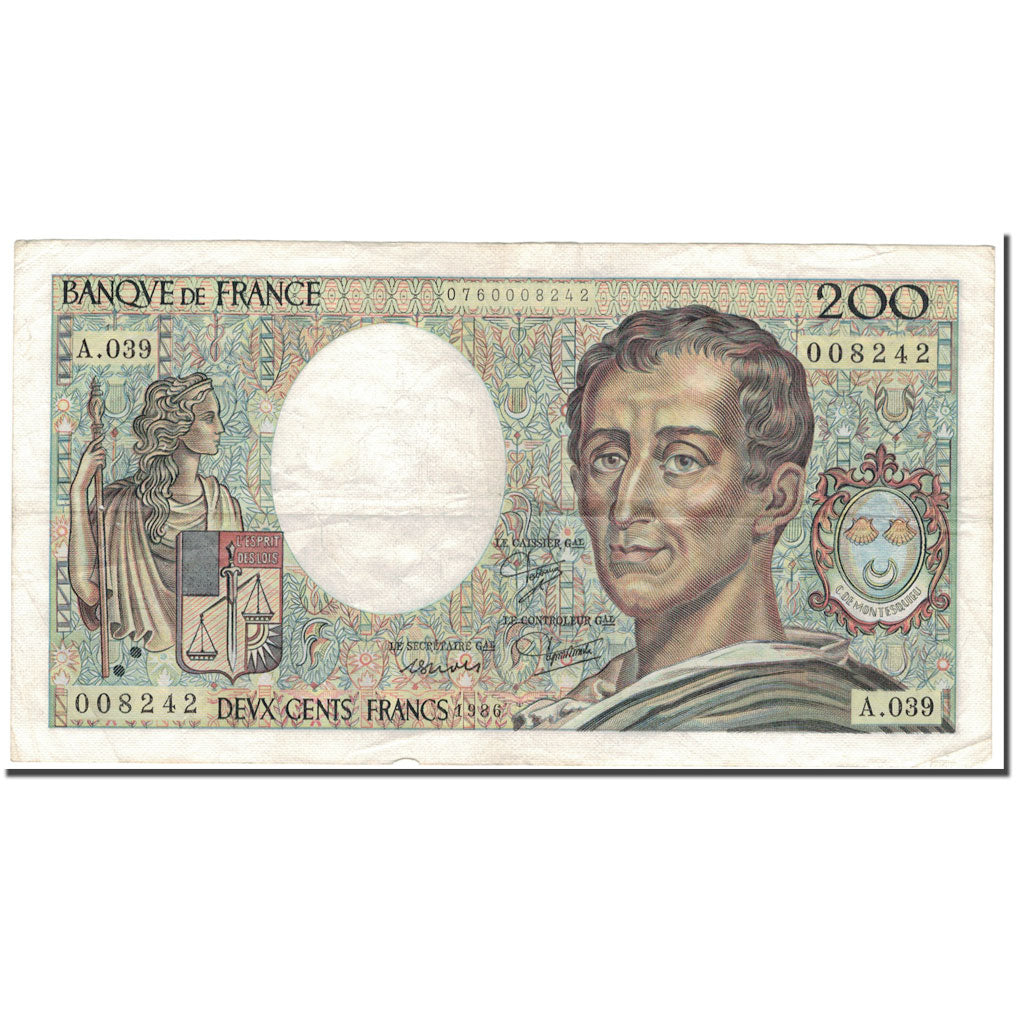 Francia, 200 Francs, 200 F 1981-1994 ''Montesquieu'', 1986, MBC, Fayette:70.6