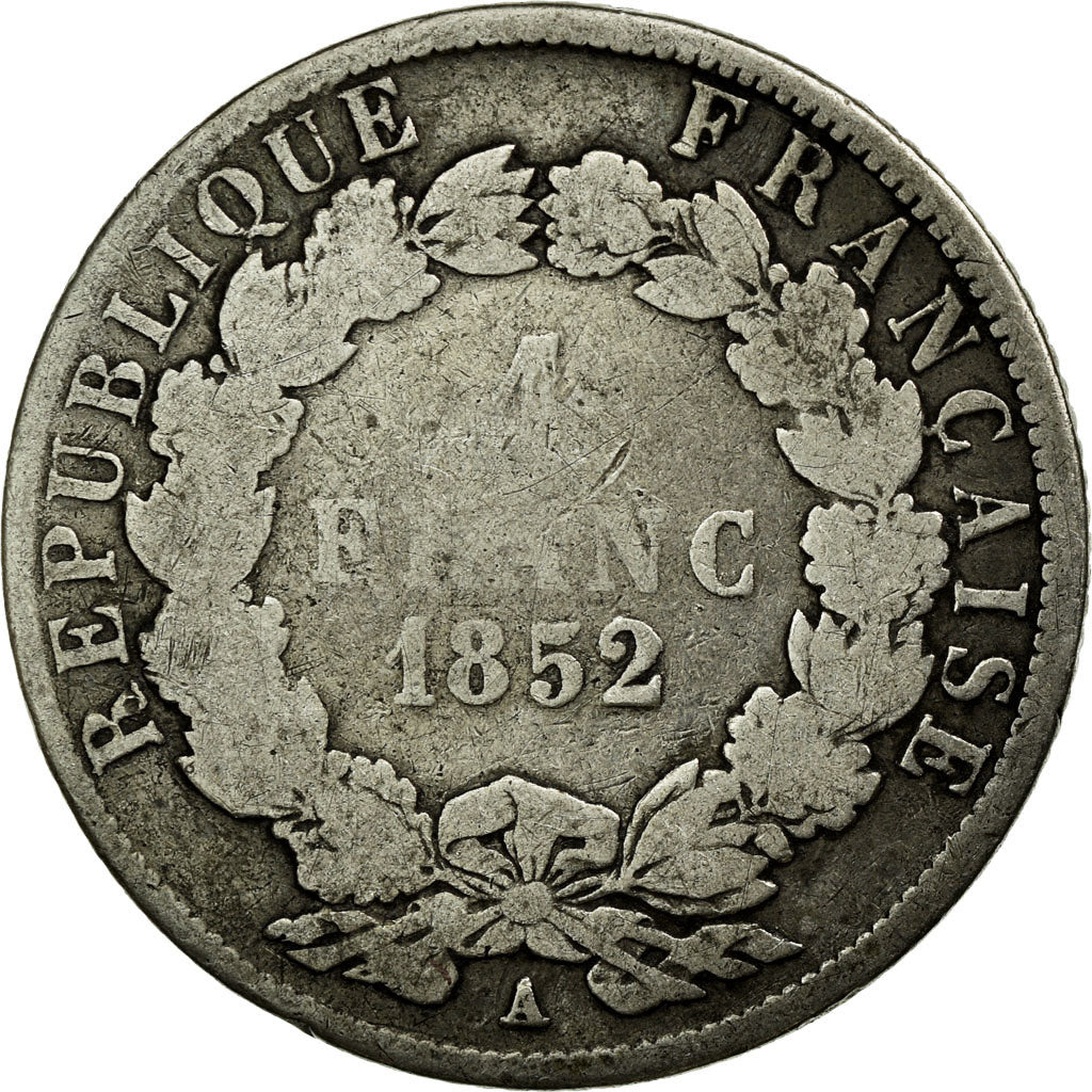 Moneta, Francia, Napoleon III, Napoléon III, Franc, 1852, Paris, B+, Argento