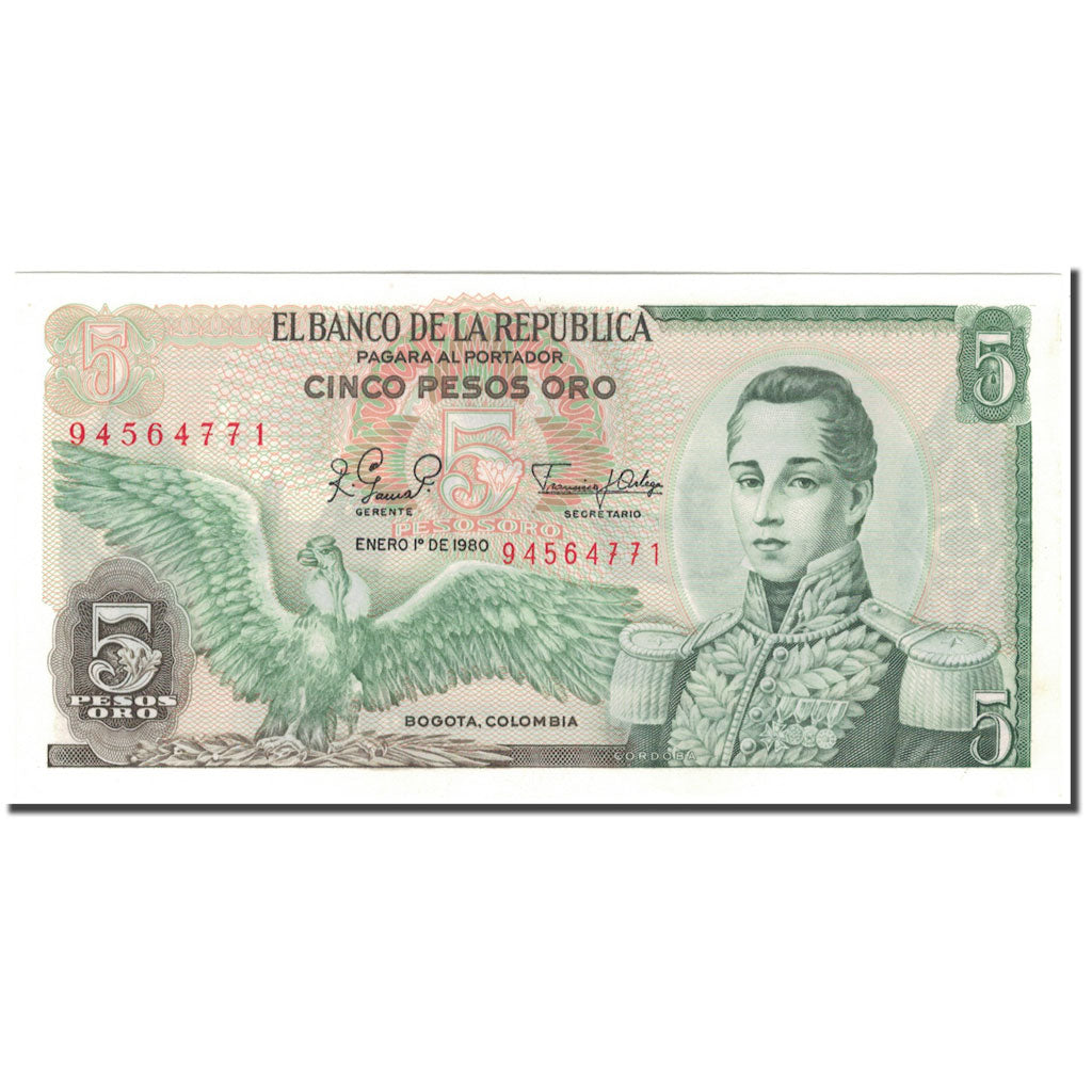Nota, Colômbia, 5 Pesos Oro, 1980-01-01, KM:406f, UNC(65-70)