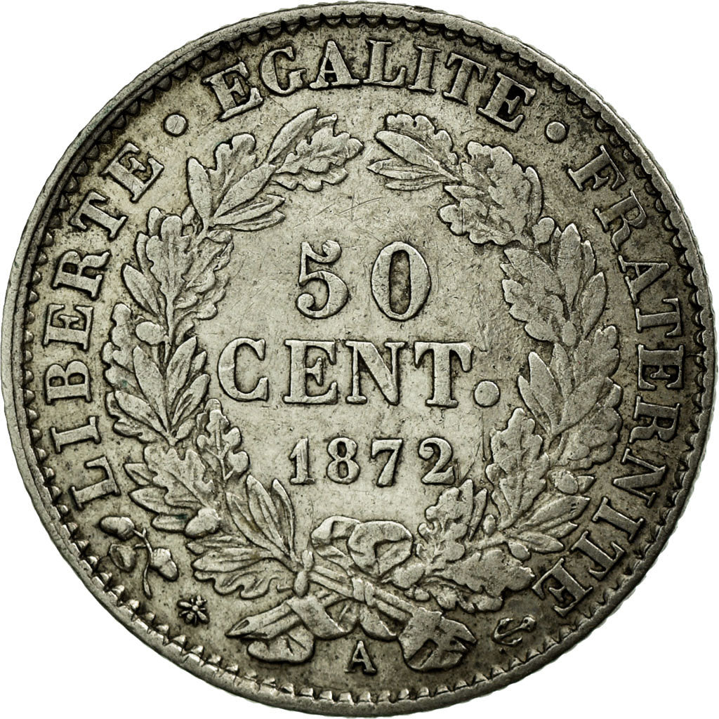 Coin, France, Cérès, 50 Centimes, 1872, Paris, AU(50-53), Silver, KM:834.1