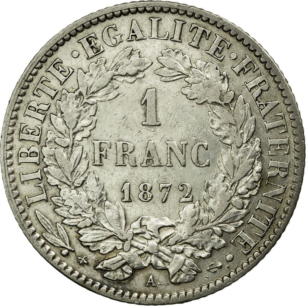 Monnaie, France, Cérès, Franc, 1872, Paris, TTB+, Argent, KM:822.1