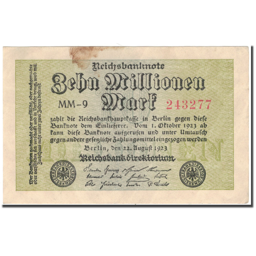 Nota, Alemanha, 10 Millionen Mark, 1923, KM:106a, AU(50-53)