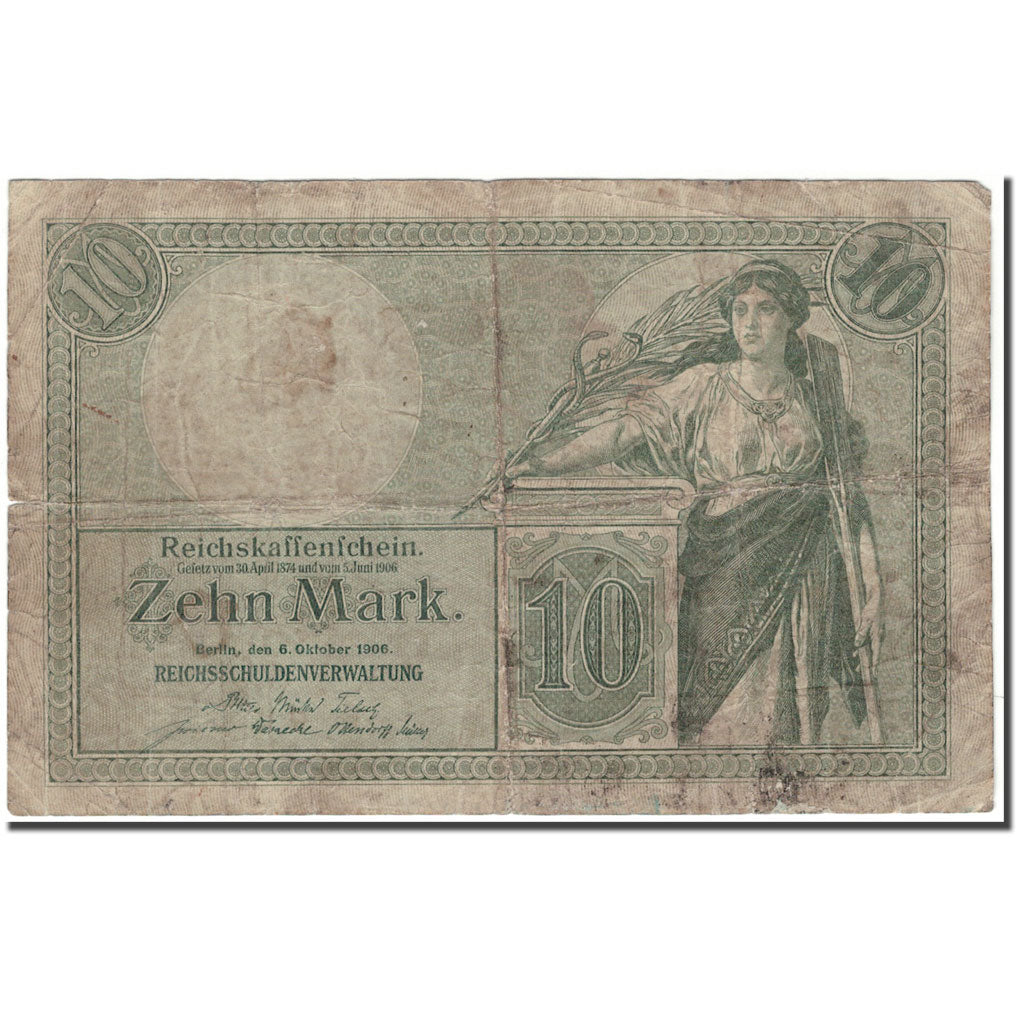 Banknote, Germany, 10 Mark, 1906, KM:9b, F(12-15)