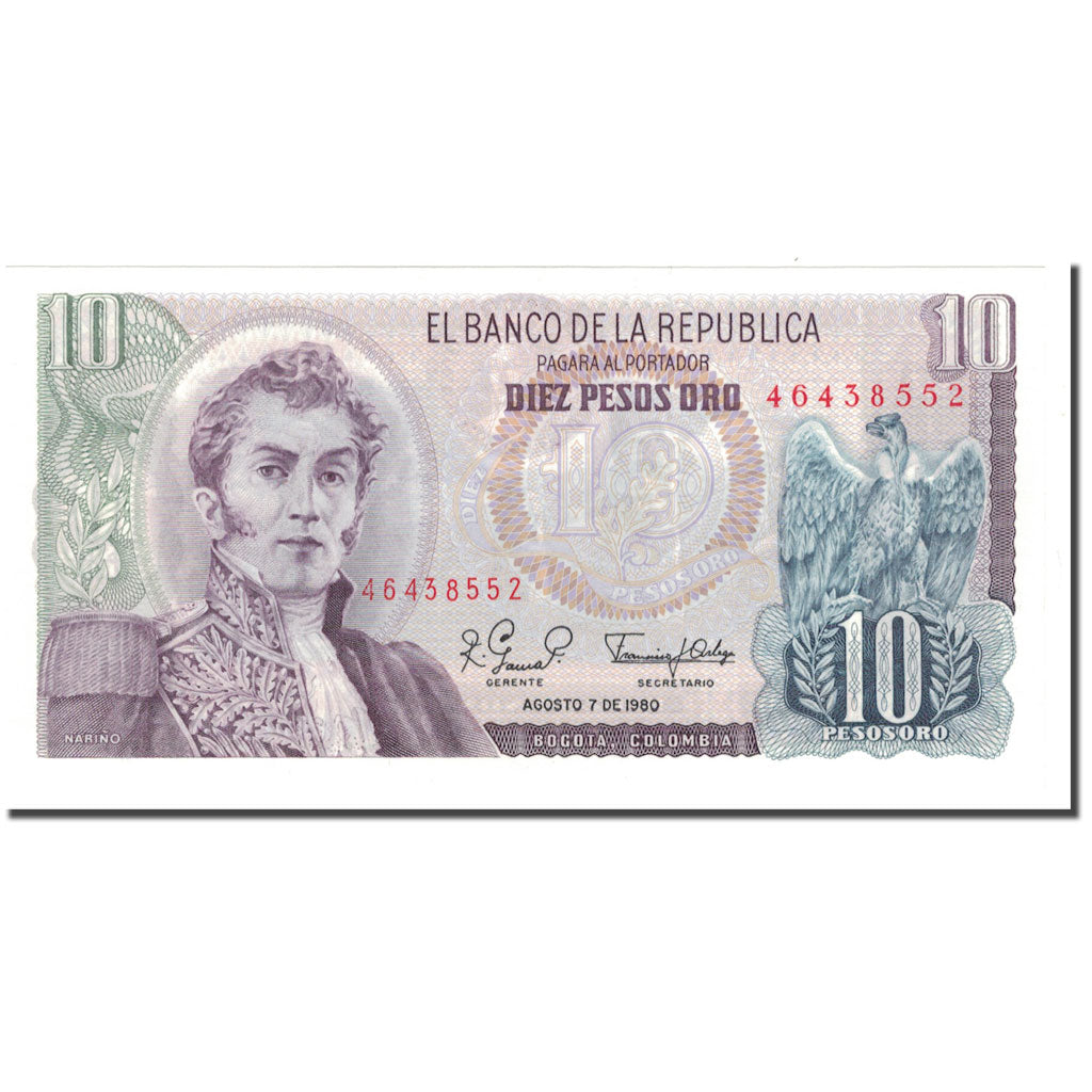 Geldschein, Kolumbien, 10 Pesos Oro, 1980-08-07, KM:407g, UNZ