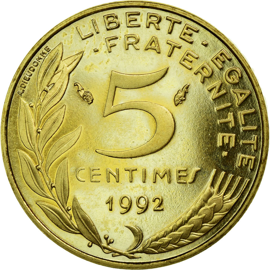 Coin, France, Marianne, 5 Centimes, 1992, MS(65-70), Aluminum-Bronze, KM:933