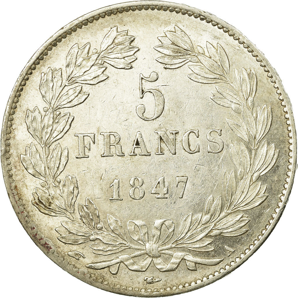 Coin, France, Louis-Philippe, 5 Francs, 1847, Paris, AU(55-58), Silver
