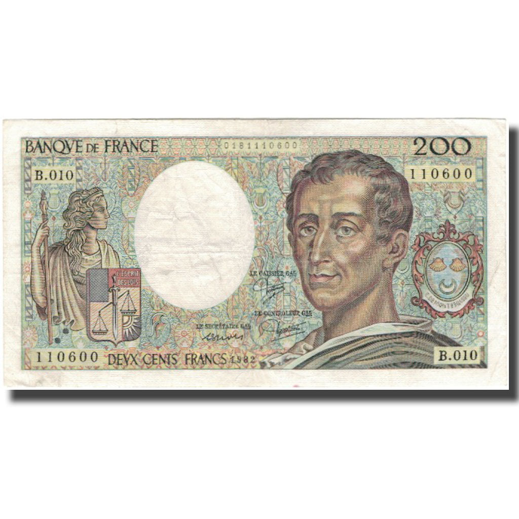 France, 200 Francs, Montesquieu, 1982, VF(30-35), Fayette:70.2, KM:155a