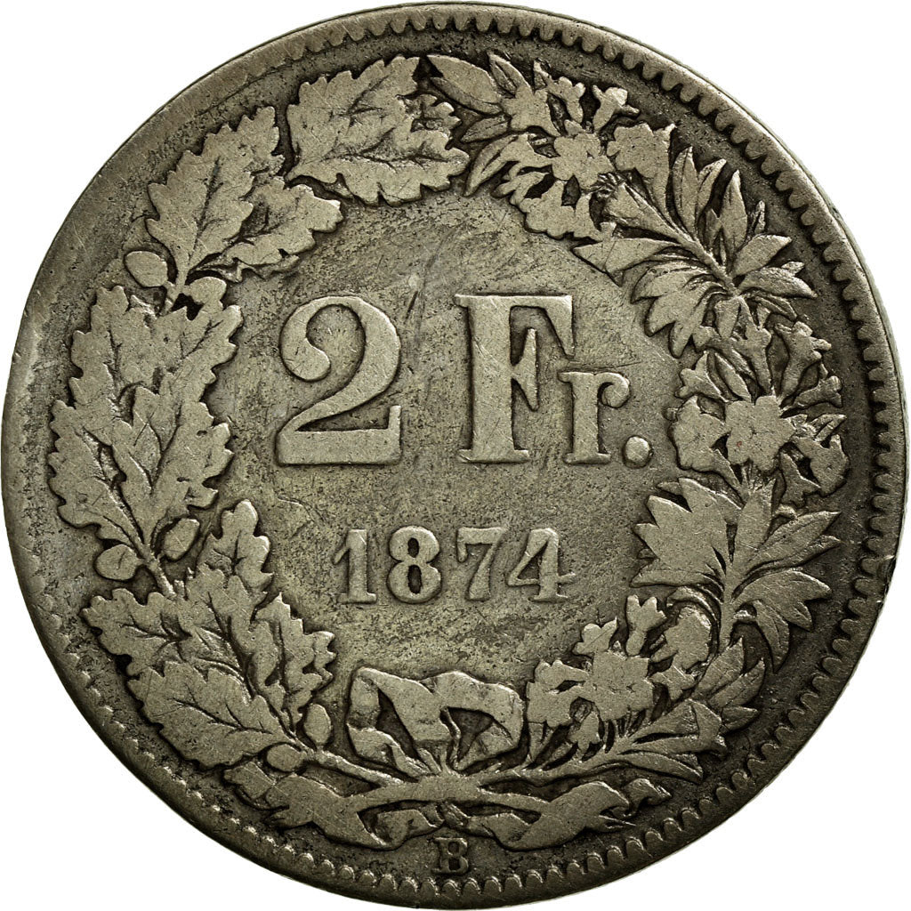 Coin, Switzerland, 2 Francs, 1874, Bern, VF(20-25), Silver, KM:21