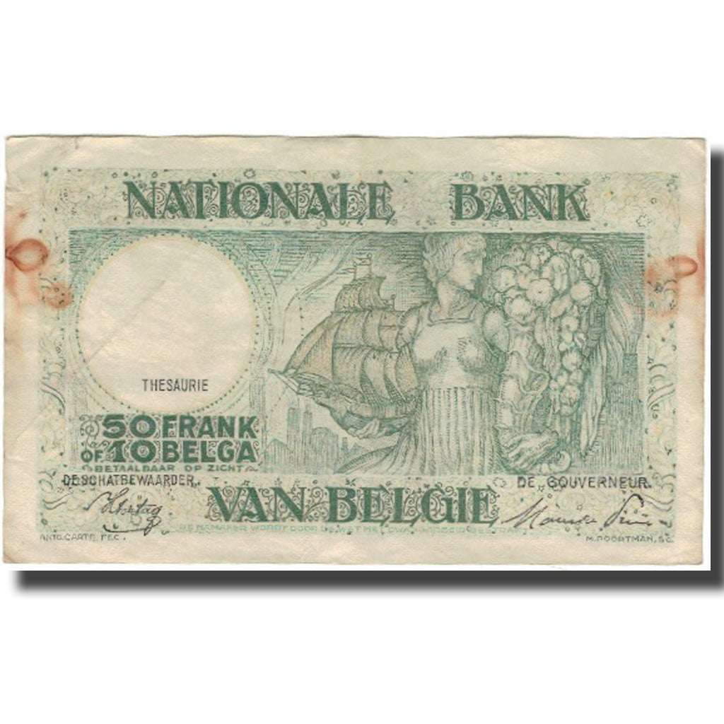 Banknot, Belgia, 50 Francs-10 Belgas, 1945-01-03, KM:106, VF(20-25)