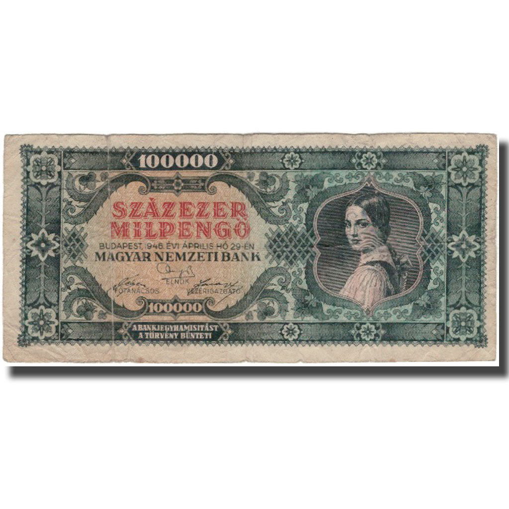 Banknote, Hungary, 100,000 Milpengö, 1946, KM:127, VF(20-25)