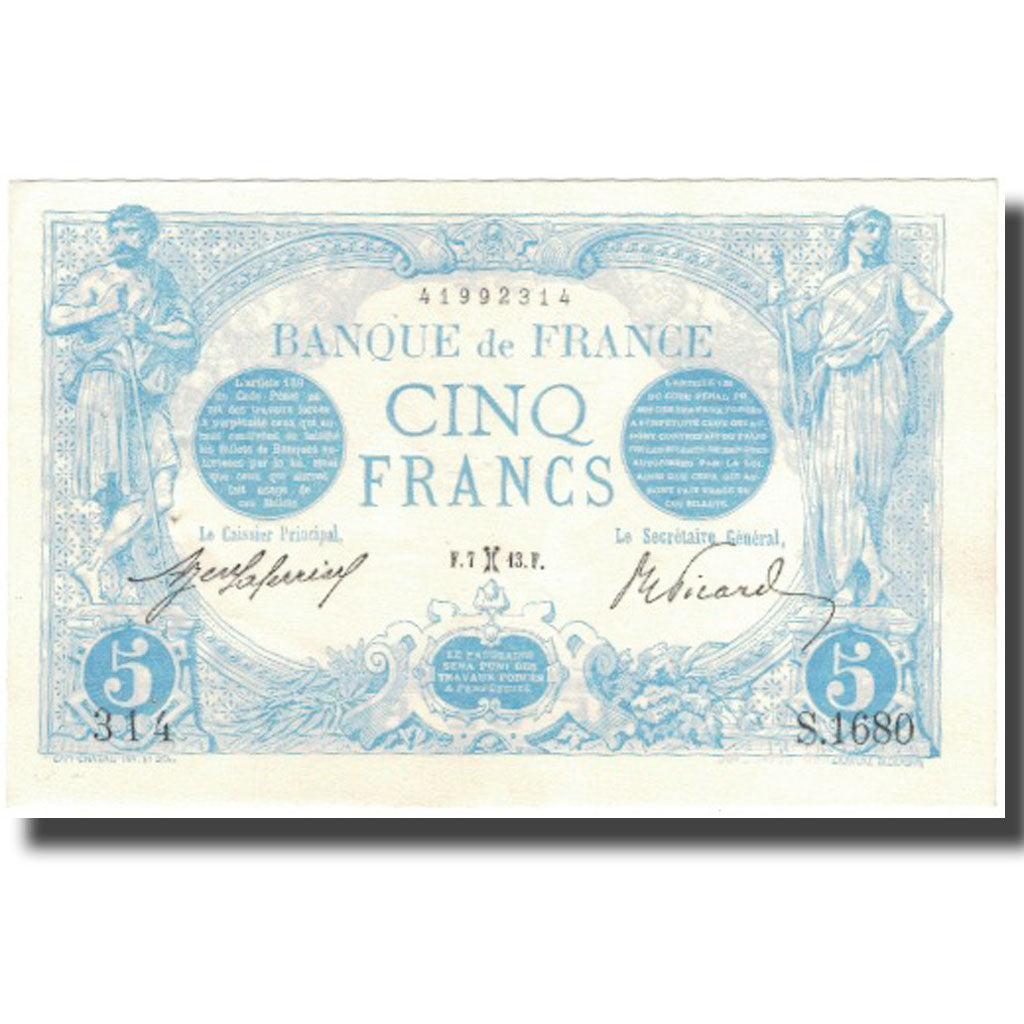França, 5 Francs, Bleu, 1913-02-07, S.1680, UNC(60-62)