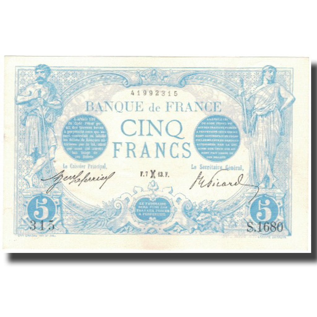 França, 5 Francs, Bleu, 1913-02-07, UNC(63), Fayette:2.14, KM:70