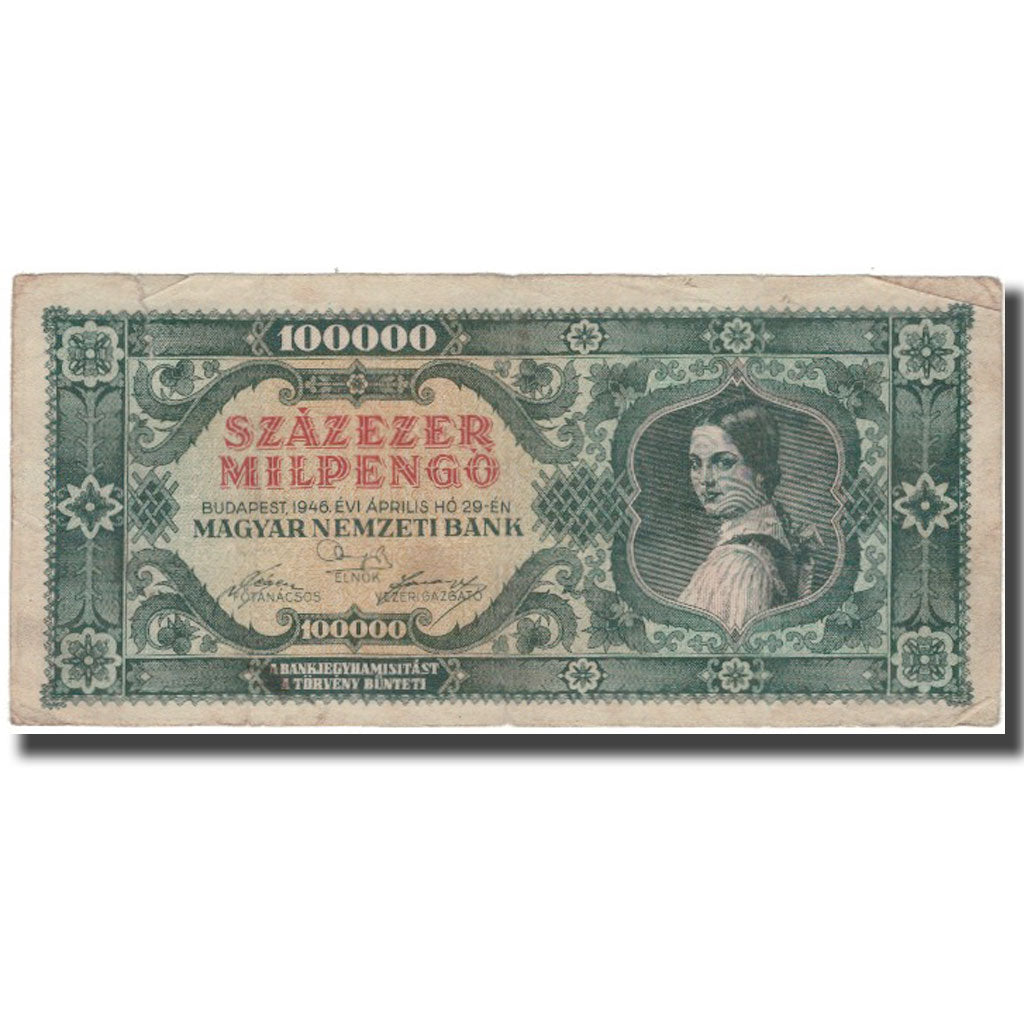 Billet, Hongrie, 100,000 Milpengö, 1946, KM:127, TB