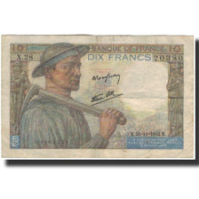 France, 10 Francs, Mineur, 1942-11-26, F(12-15), Fayette:8.6, KM:99e