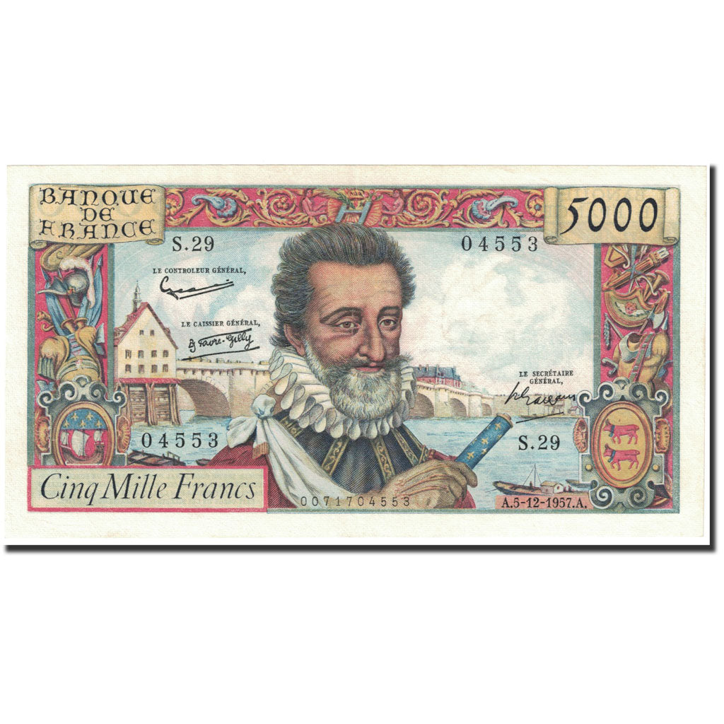 France, 5000 Francs, Henri IV, 1957-12-05, S.29, UNC(60-62)