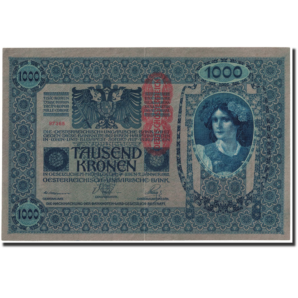 Banknote, Austria, 1000 Kronen, 1919, Old date 1902-01-02, KM:59, AU(55-58)