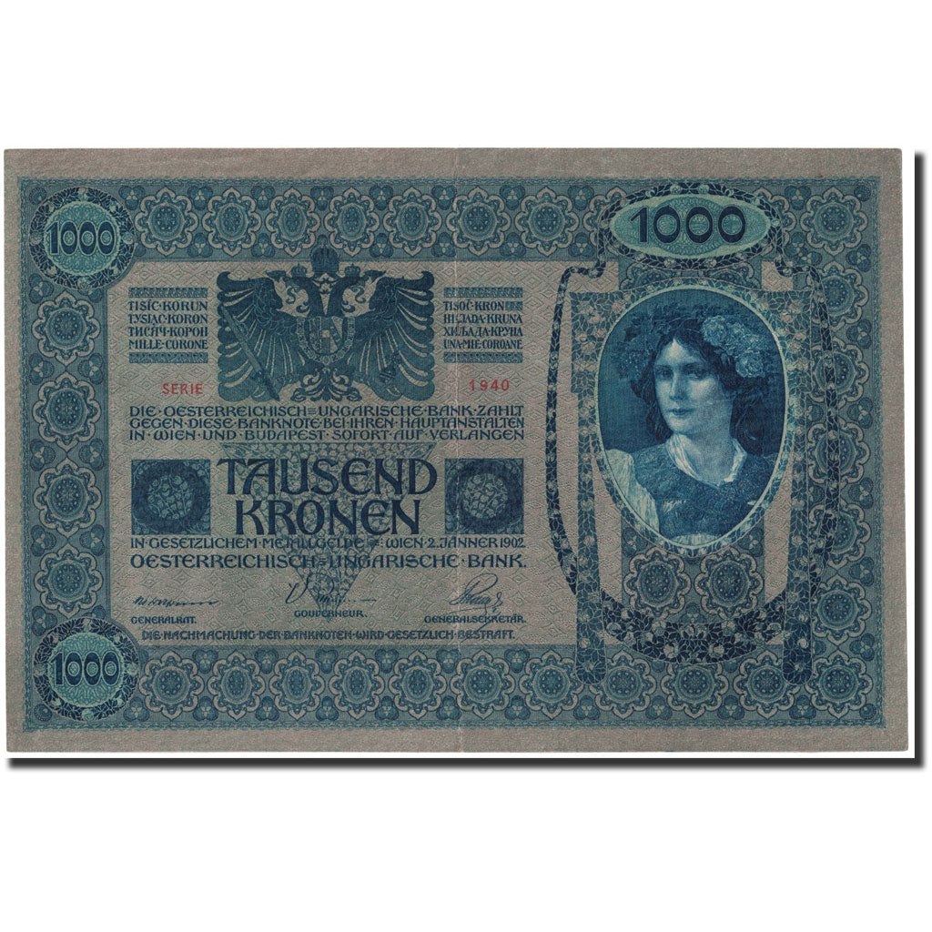 Banknote, Austria, 1000 Kronen, 1919, Old date 1902-01-02, KM:59, AU(55-58)