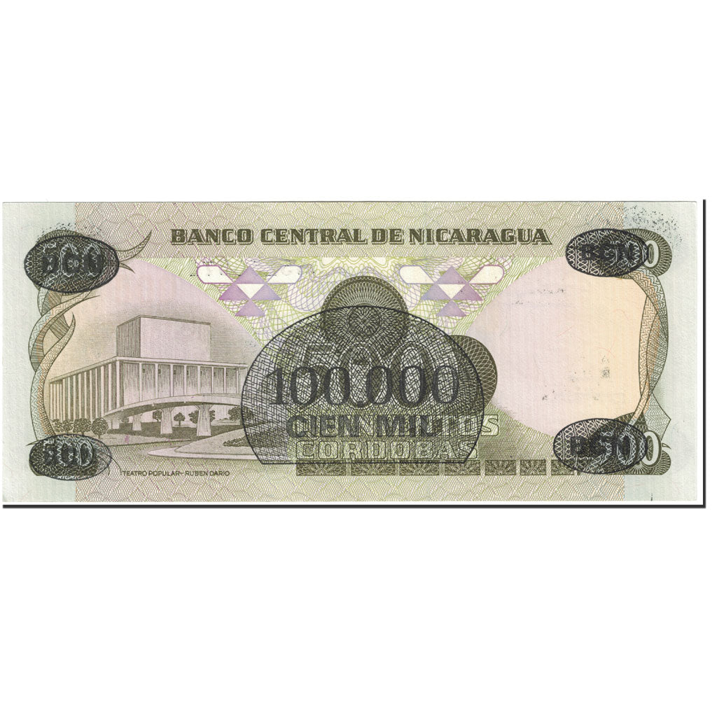 Banknote, Nicaragua, 100,000 Córdobas on 500 Córdobas, 1987, Undated (1987)