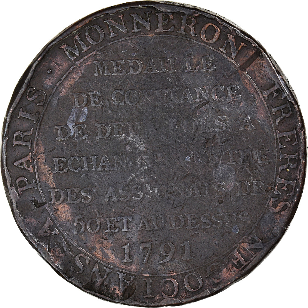 Coin, France, 2 Sols, 1791, Birmingham, Monneron, VF(20-25), Bronze, KM:Tn23