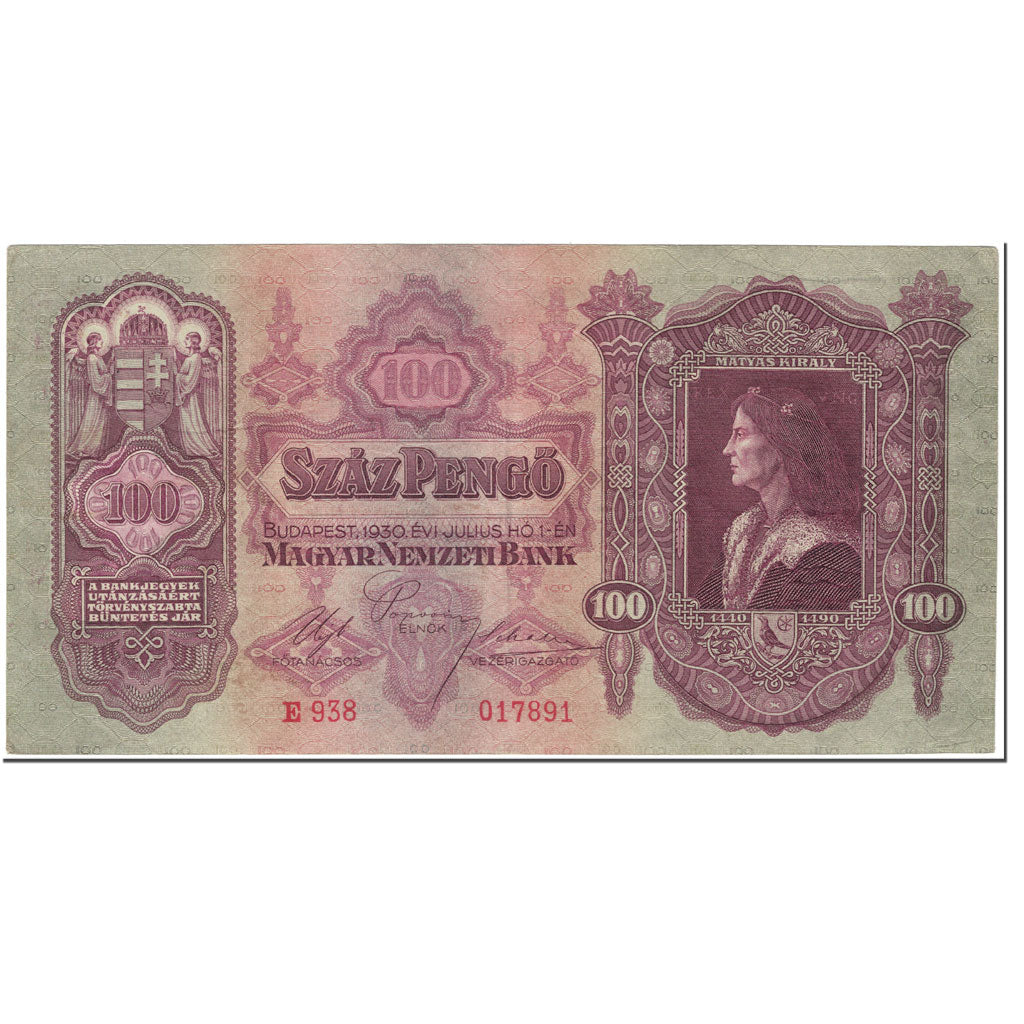 Biljet, Hongarije, 100 Pengö, 1930, 1930-07-01, KM:98, SUP
