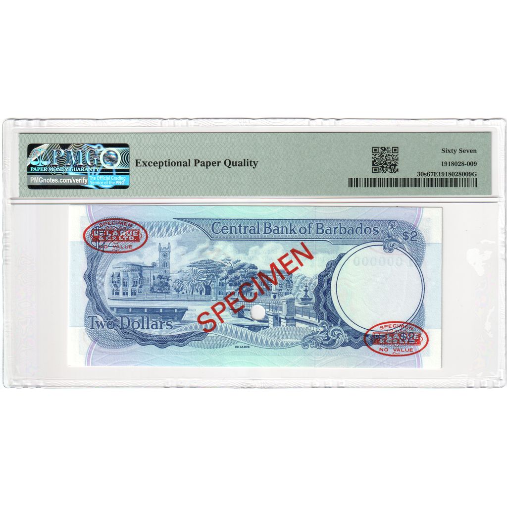 Banknote, Barbados, 2 Dollars, 1980, Undated (1980), Specimen, KM:30s