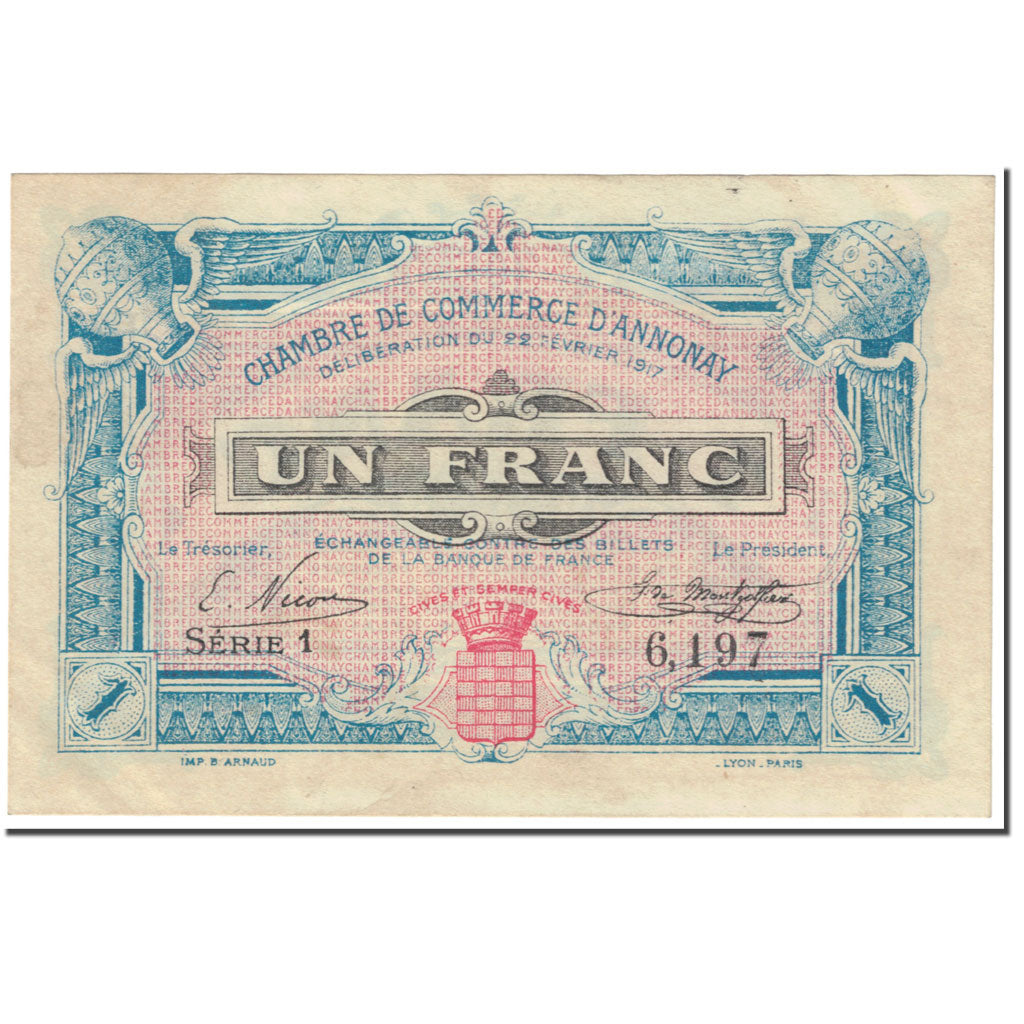 Francia, Annonay, 1 Franc, 1917, MBC, Pirot:11-12