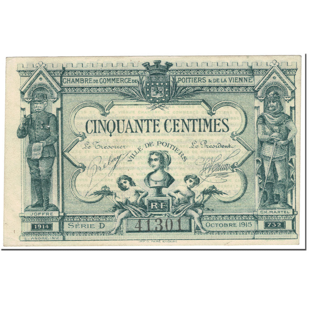 Francia, Poitiers, 50 Centimes, 1915, BB+, Pirot:101-1