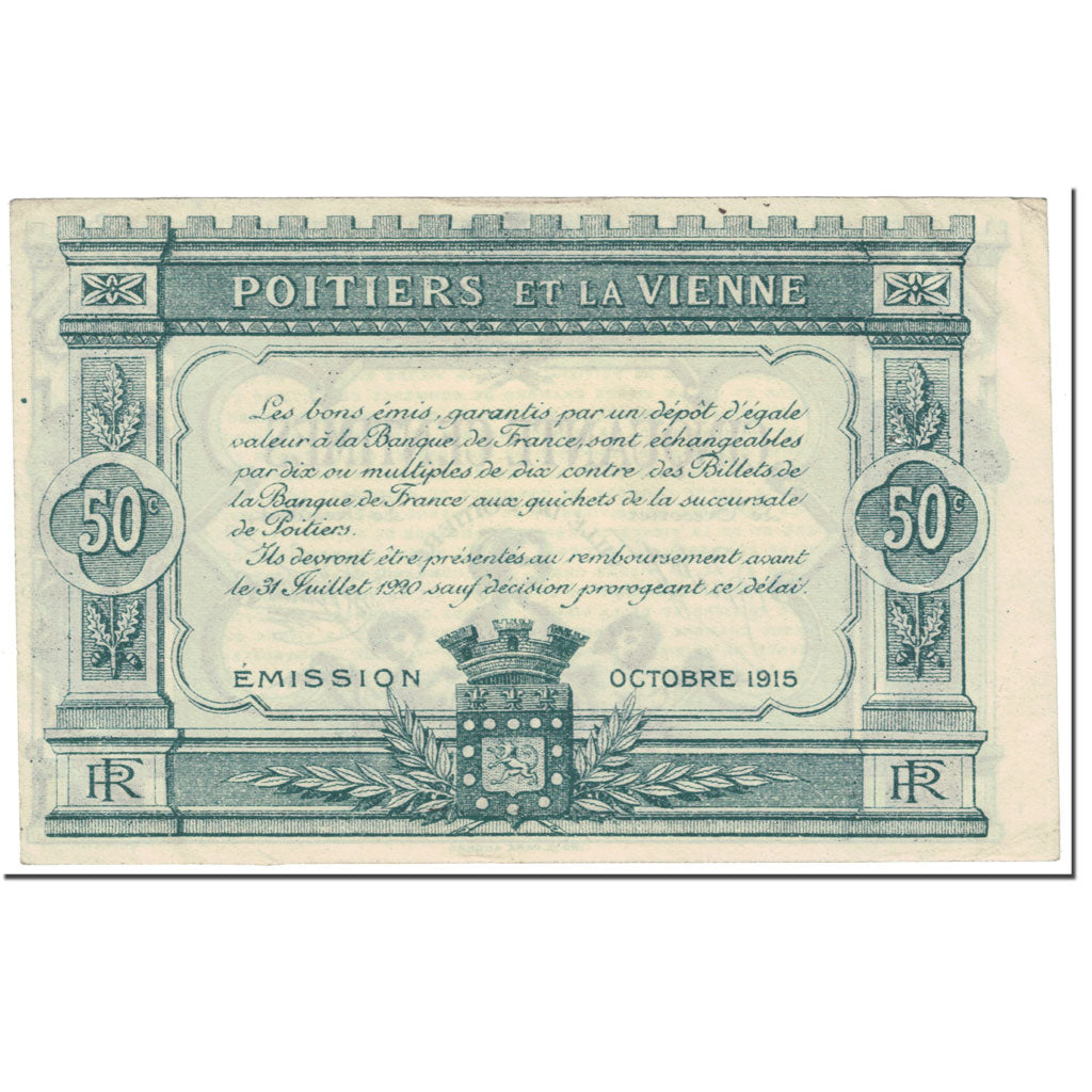 Francia, Poitiers, 50 Centimes, 1915, BB+, Pirot:101-1
