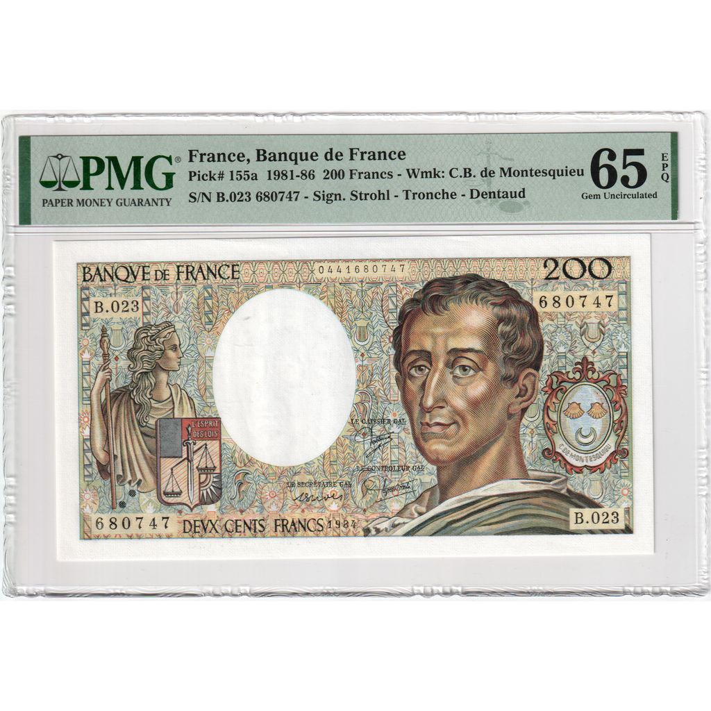 France, 200 Francs, Montesquieu, 1984, Undated (1984), UNC(65-70), Fayette:70.4
