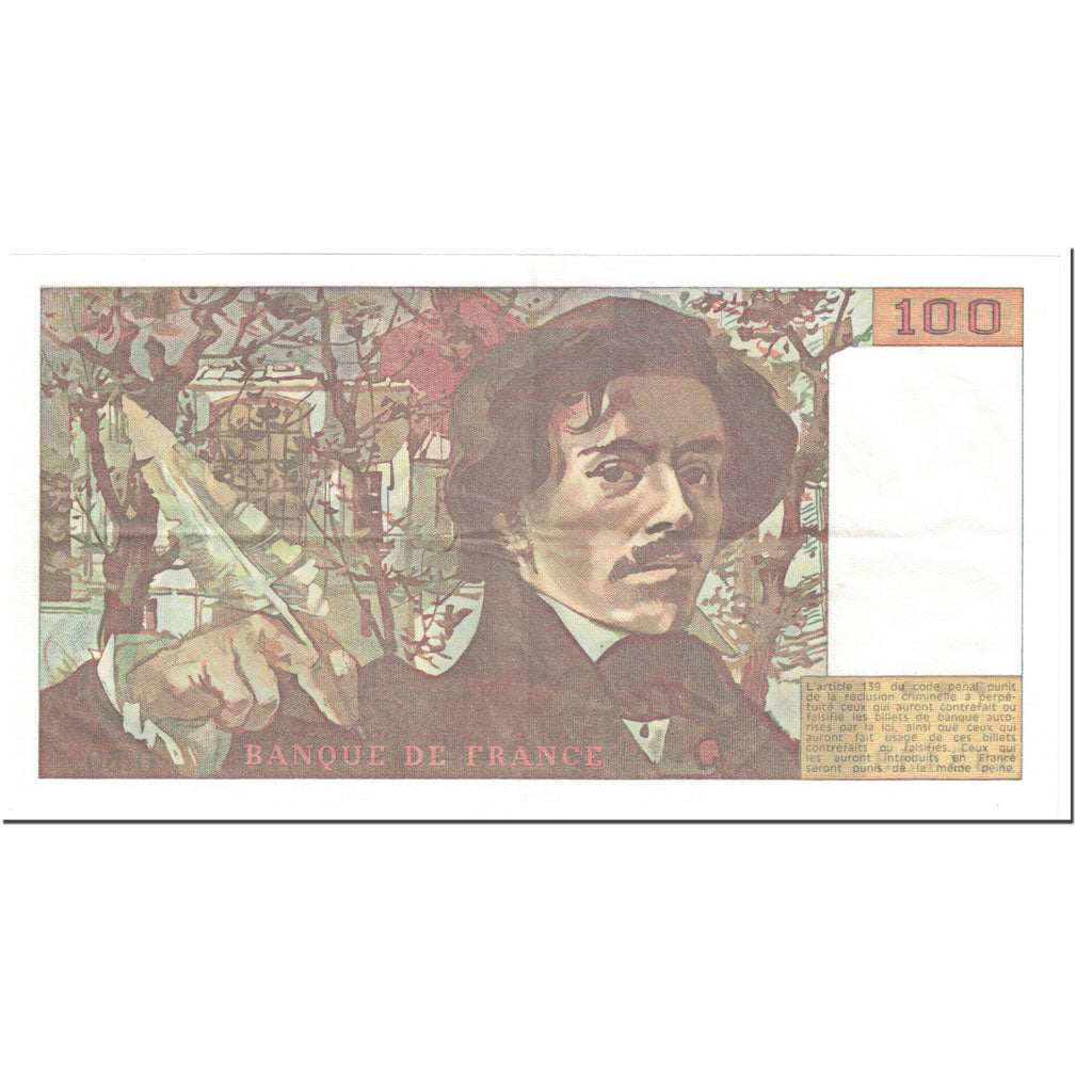 França, 100 Francs, Delacroix, 1981, Undated (1981), AU(50-53), Fayette:69.5