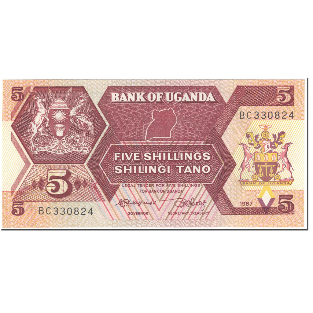 Nota, Uganda, 5 Shillings, 1987, Undated (1987), KM:27, UNC(65-70)
