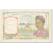 Banknot, FRANCUSKIE INDOCHINY, 1 Piastre, 1936, Undated (1936), KM:54b