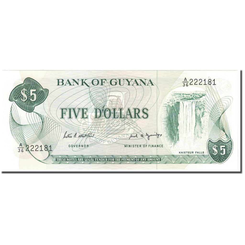 Banknote, Guyana, 5 Dollars, 1989, Undated (1989), KM:22e, UNC(65-70)