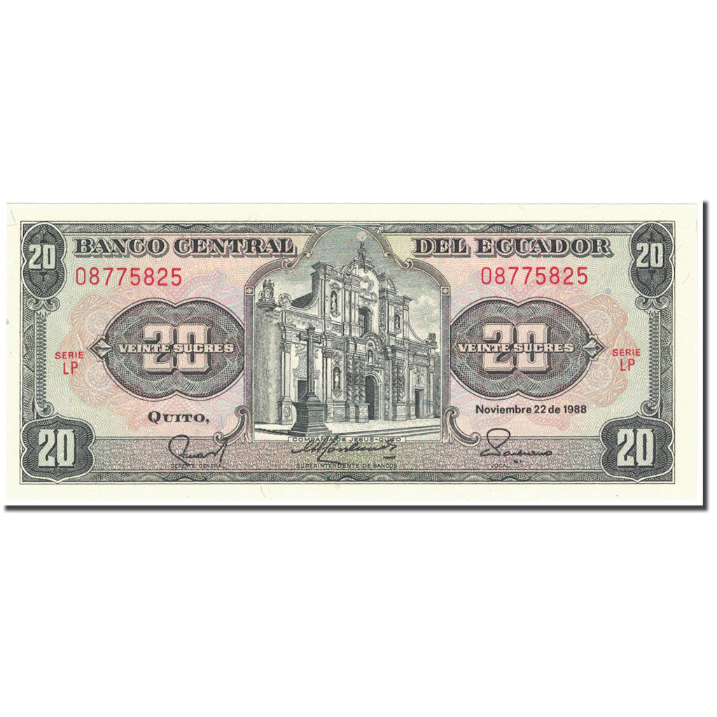 Banknote, Ecuador, 20 Sucres, 1988, 1988-11-22, KM:121Aa, UNC(65-70)