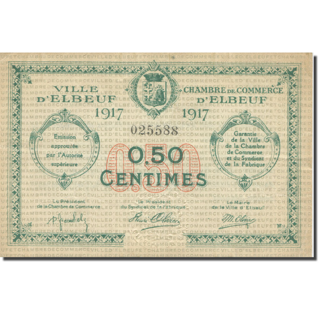 France, Elbeuf, 50 Centimes, 1917, AU(55-58), Pirot:55-9