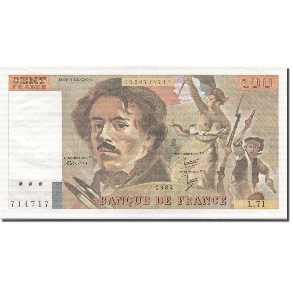 France, 100 Francs, Delacroix, 1984, Undated (1984), UNC(65-70), Fayette:69.8a