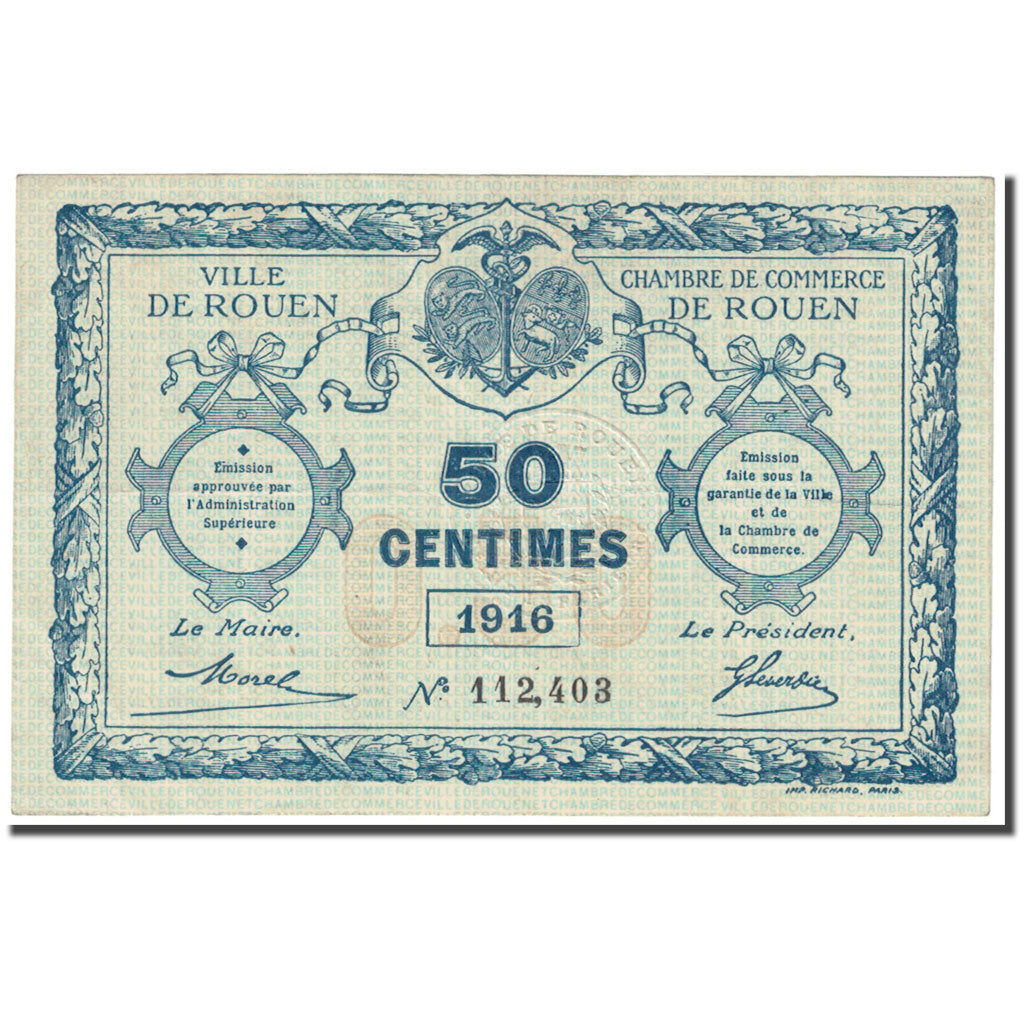 France, Rouen, 50 Centimes, 1916, Chambre de Commerce, EF(40-45), Pirot:110-18