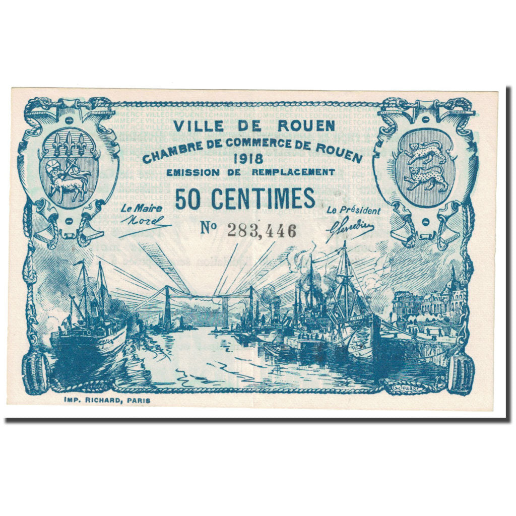 France, Rouen, 50 Centimes, 1918, Chambre de Commerce, EF(40-45), Pirot:110-37