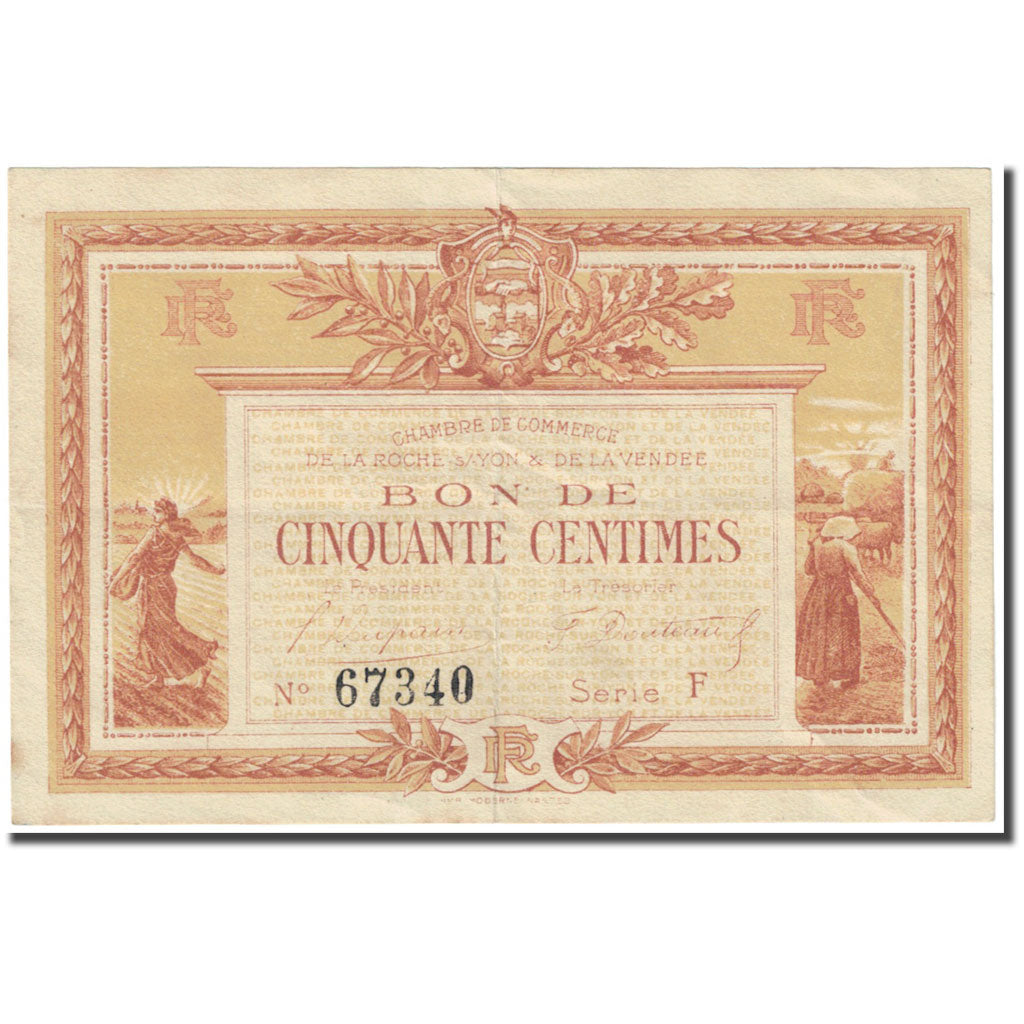 França, La Roche-sur-Yon, 50 Centimes, 1915, Chambre de Commerce, EF(40-45)