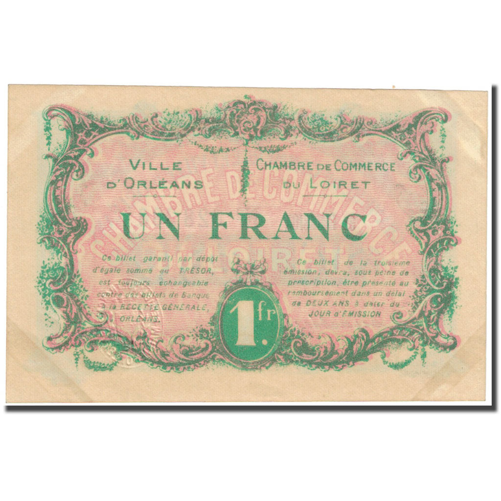 France, Orléans, 1 Franc, 1917, Chambre de Commerce, EF(40-45), Pirot:95-17