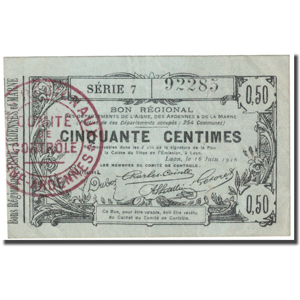 France, Laon, 50 Centimes, 1916, Bon Régional, EF(40-45), Pirot:02-1308