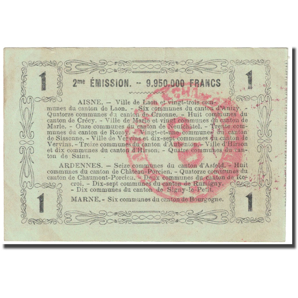 Francia, Laon, 1 Franc, 1916, Bon Régional, MBC, Pirot:02-1309