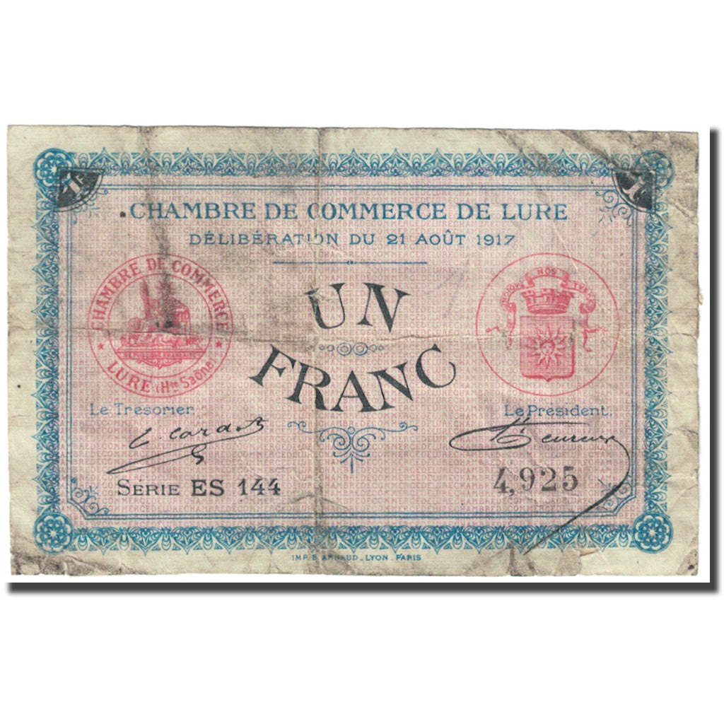 France, Lure, 1 Franc, 1917-08-21, Chambre de Commerce, AG(1-3)