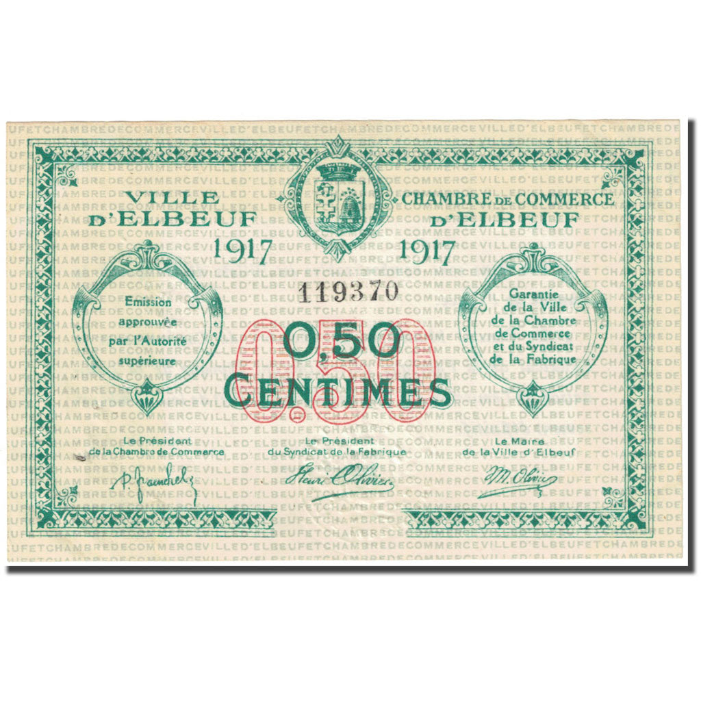 France, Elbeuf, 50 Centimes, 1917, Chambre de Commerce, EF(40-45), Pirot:55-9